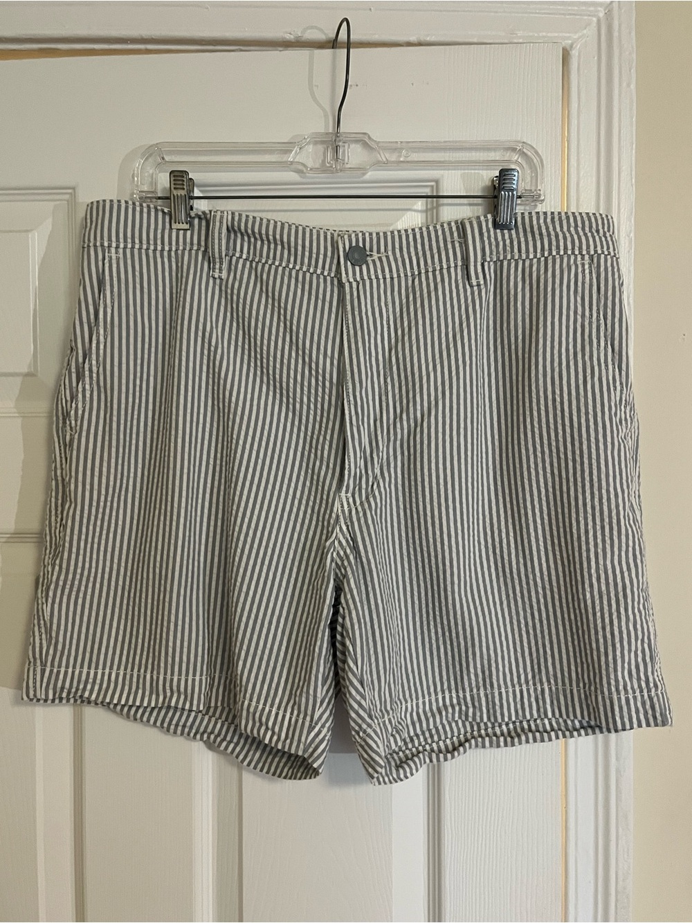 Levi's Gray & White Striped Flat Front Shorts